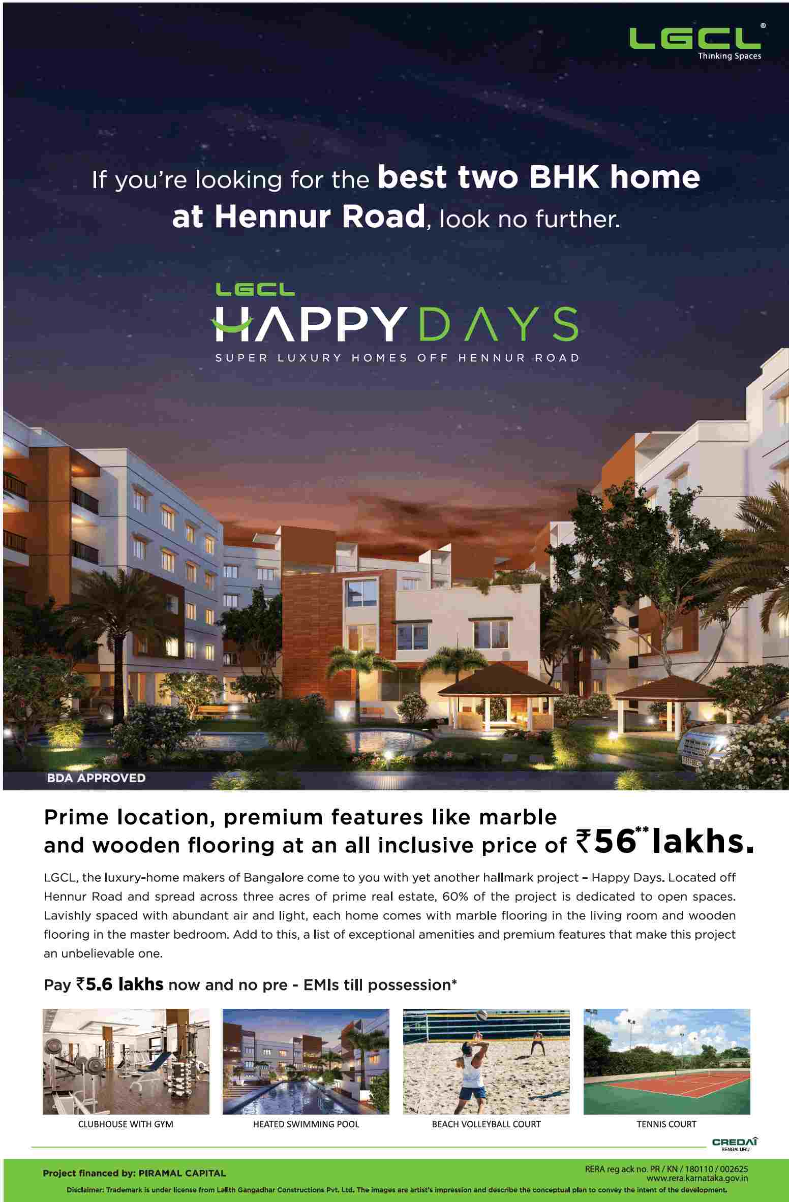 Pay Rs. 5.6 Lakhs now and no pre-EMI till possession at LGCL Happy Days in Bangalore Update